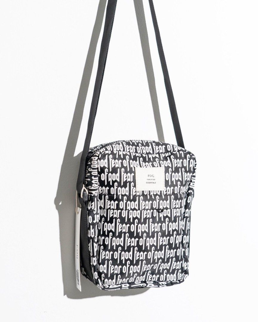 Fear of God FOG Essentials Printed crossbag in black and white.